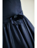 Navy Blue Taffeta Knee Length Flower Girl Dress Wedding Party Dress